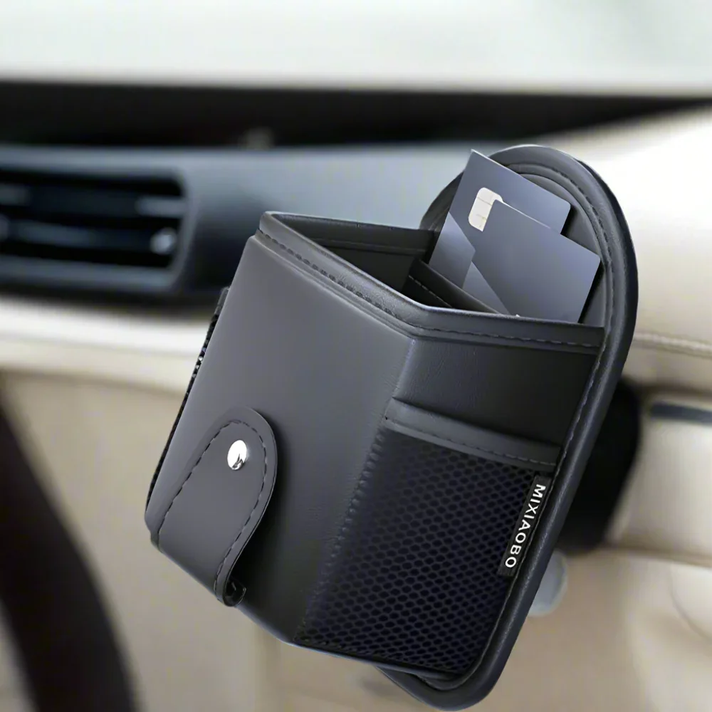 Auto vent organizer | Leren opbergvak met magneet telefoonhouder - Image 3