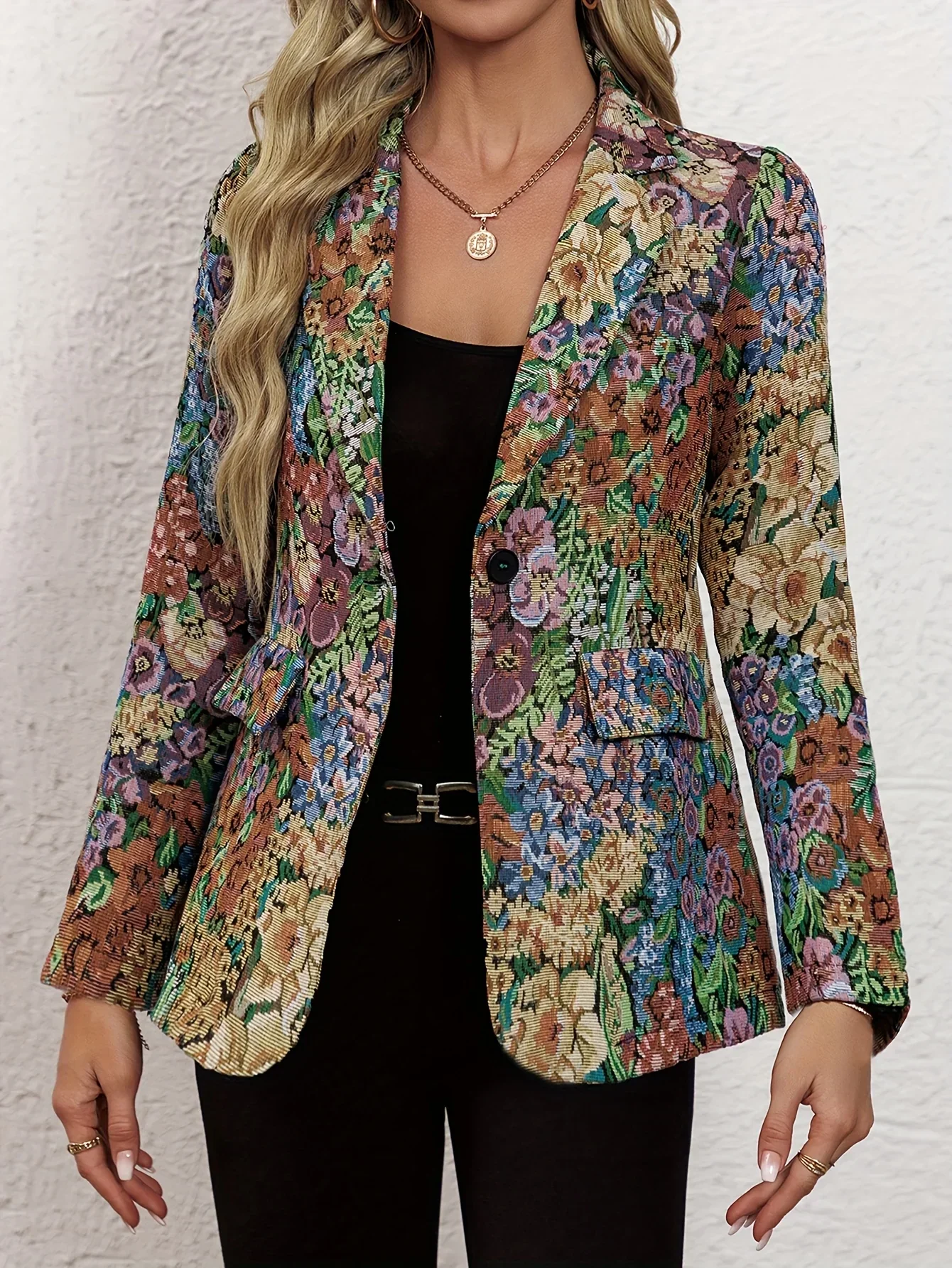 Dames blazer | Bloemen jasje met vintage print en knoop - Image 2