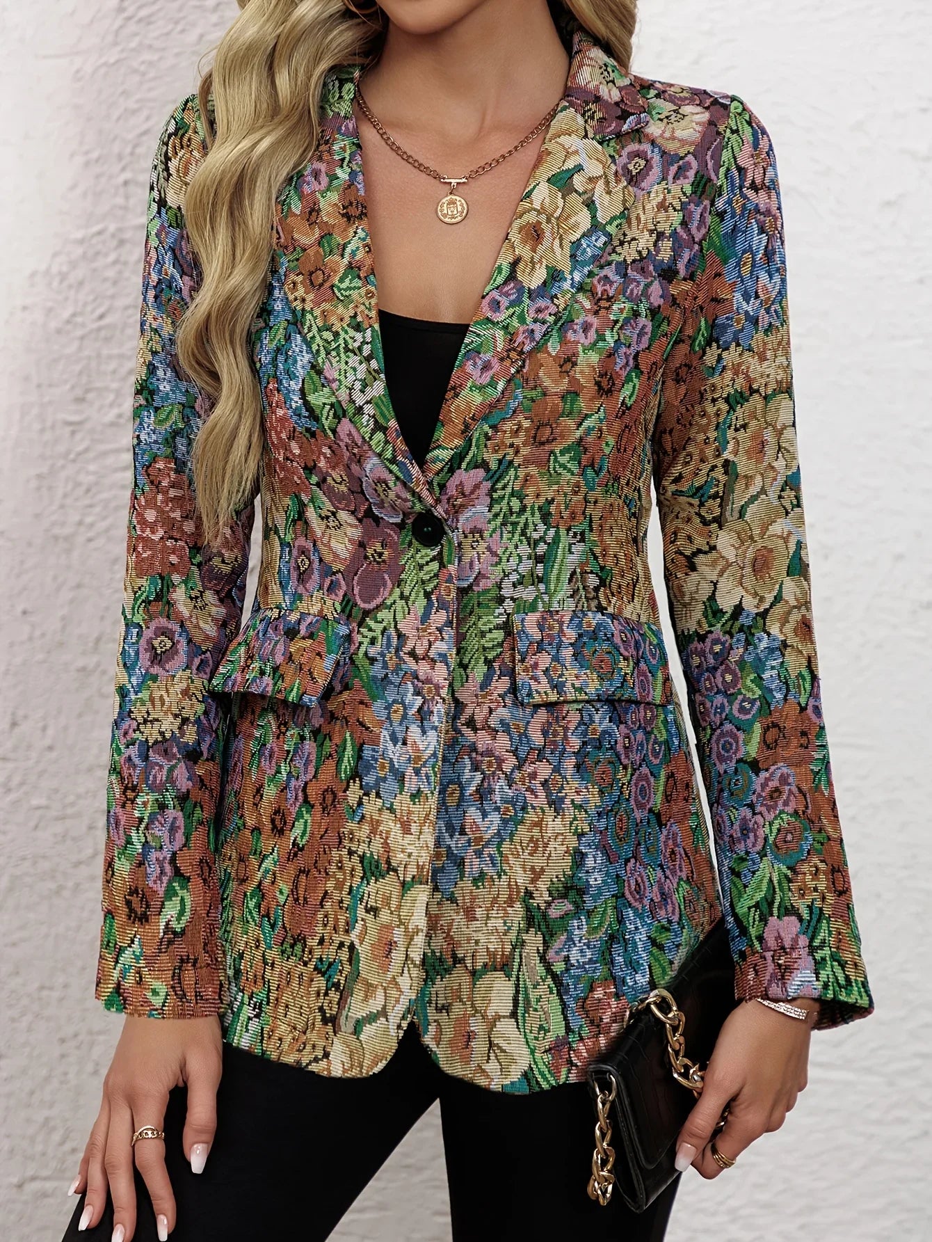 Dames blazer | Bloemen jasje met vintage print en knoop - Image 4