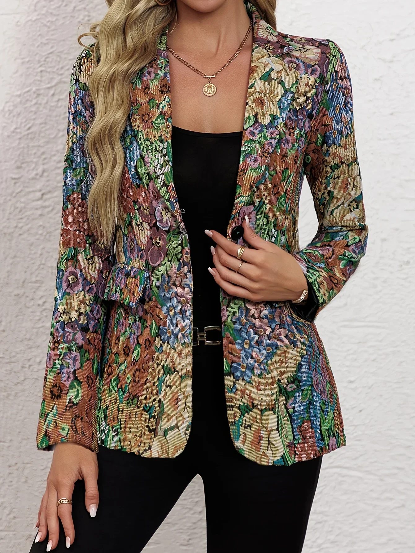 Dames blazer | Bloemen jasje met vintage print en knoop - Image 5