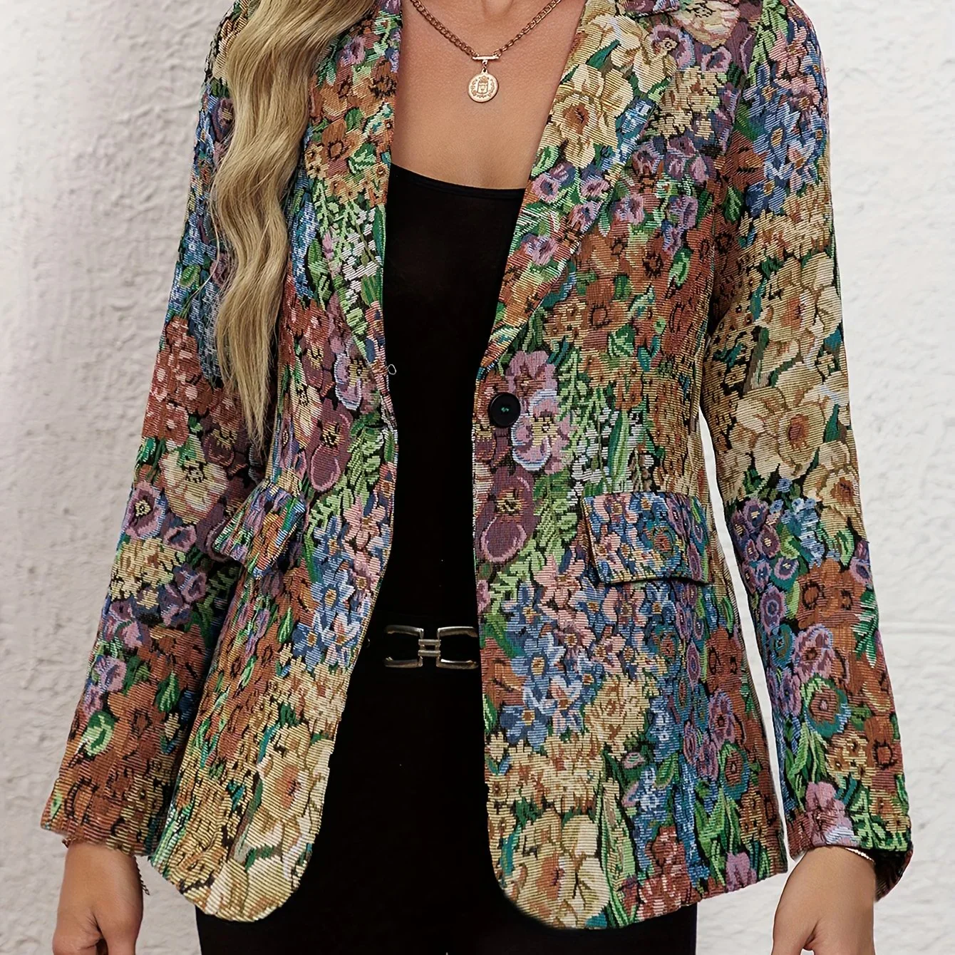 Dames blazer | Bloemen jasje met vintage print en knoop - Image 7