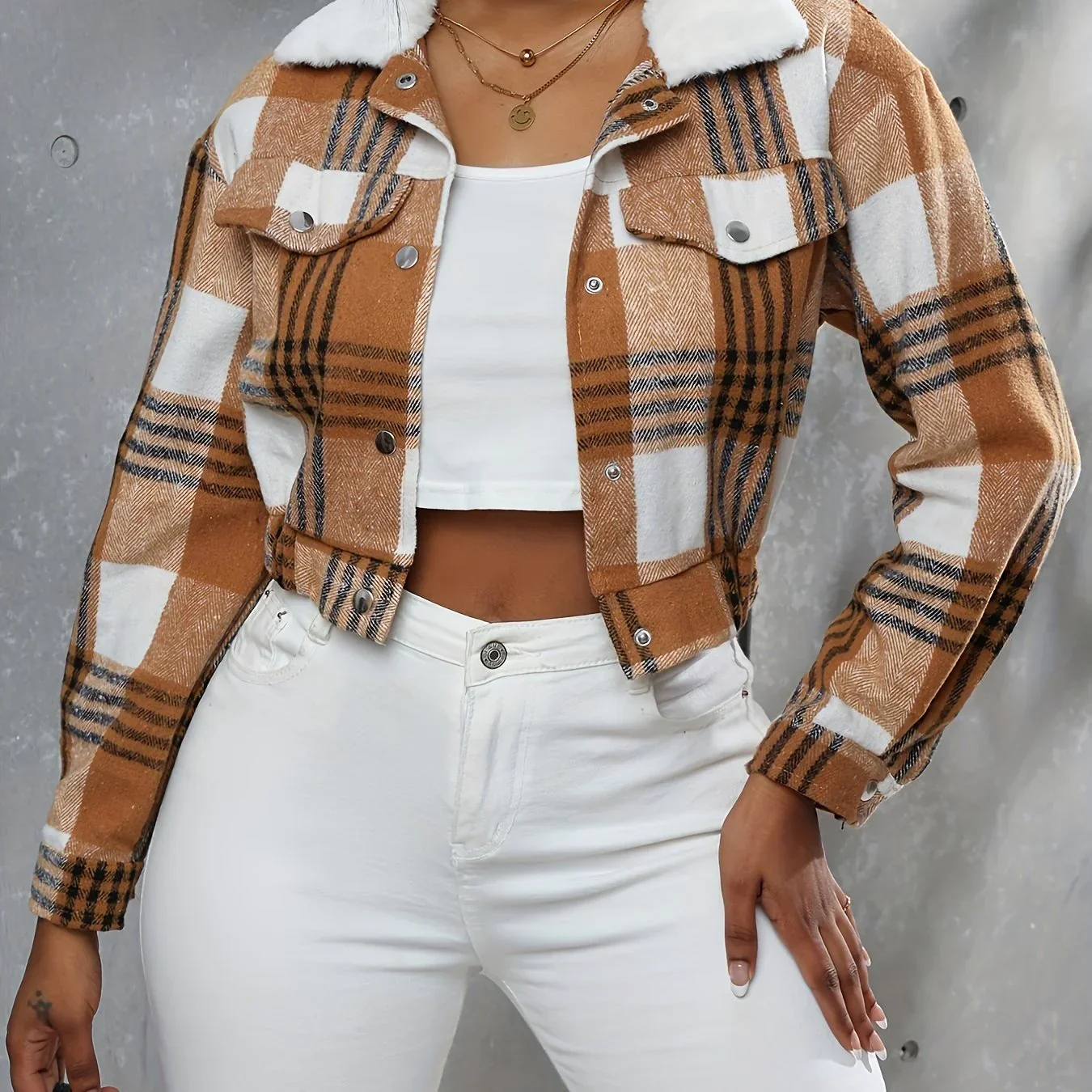 Dames bomberjack | Cropped ruit jas met kraag en knopen - Image 12