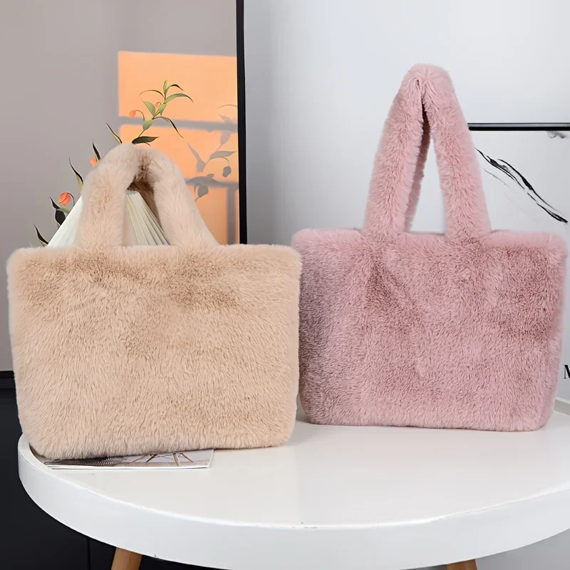 Dames faux fur tas | Pluche shopper in roze of wit - Image 4