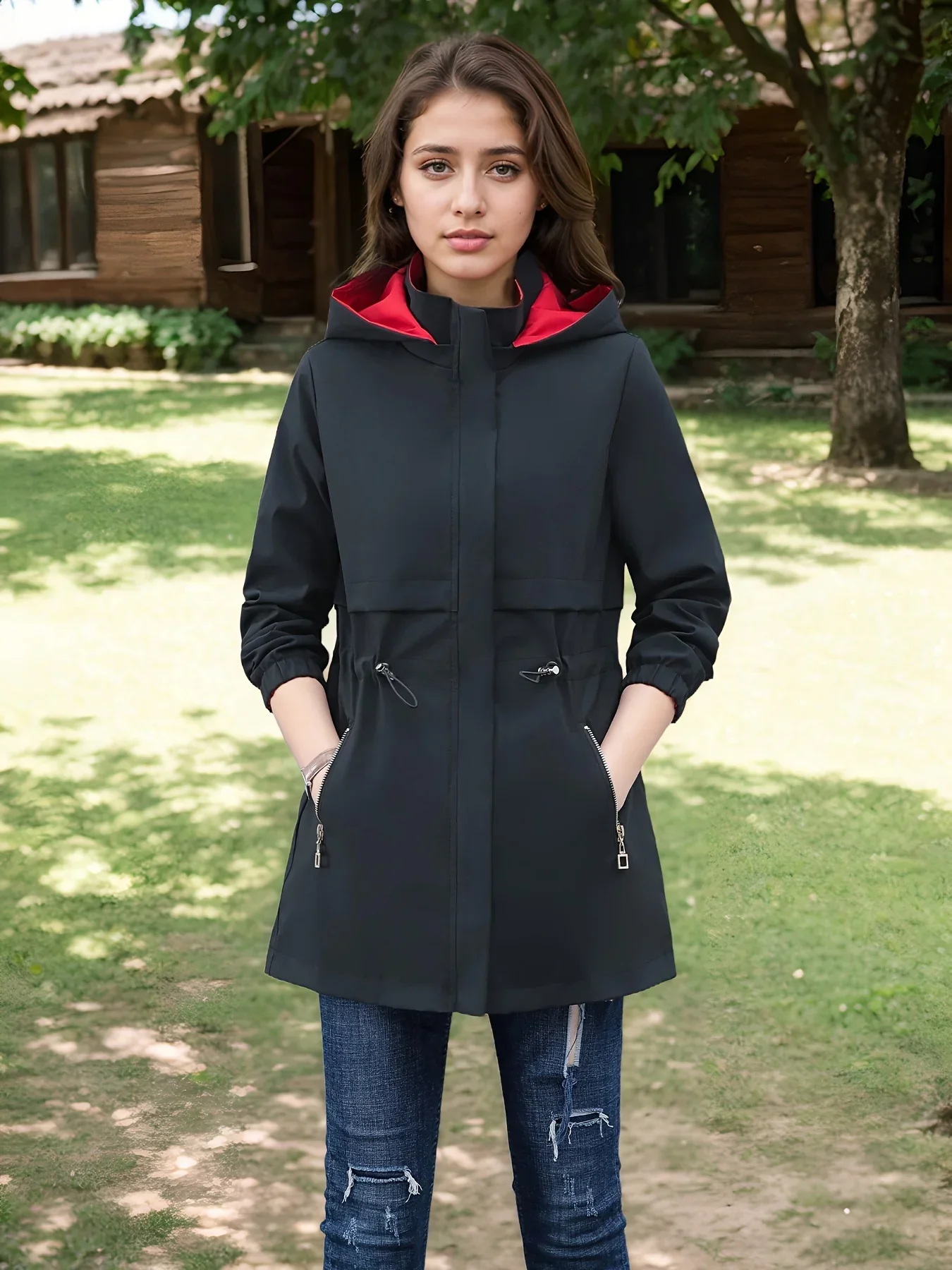 Dames jas | Reversible jas met capuchon en rits casual model - Image 2