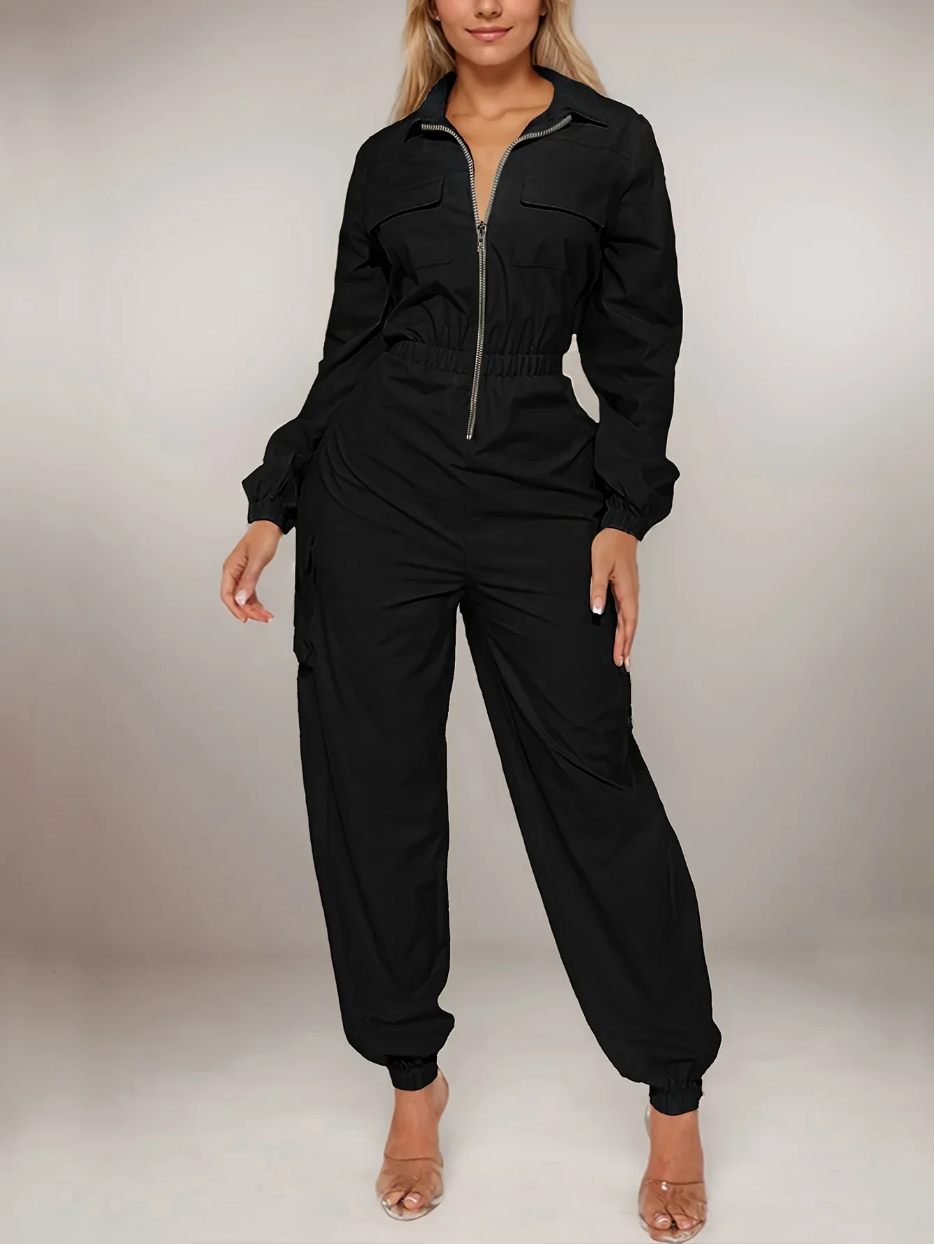 Dames jumpsuit | Casual overall met rits en elastische taille - Image 3
