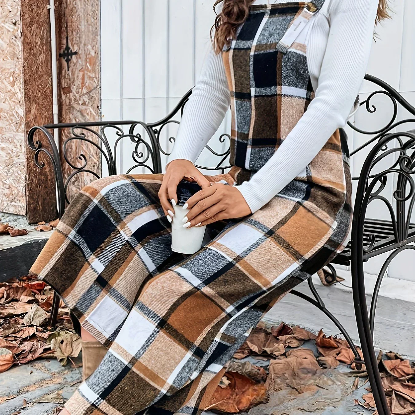 Dames jumpsuit | Ruit broekpak met square neck en wijde pijpen - Image 12