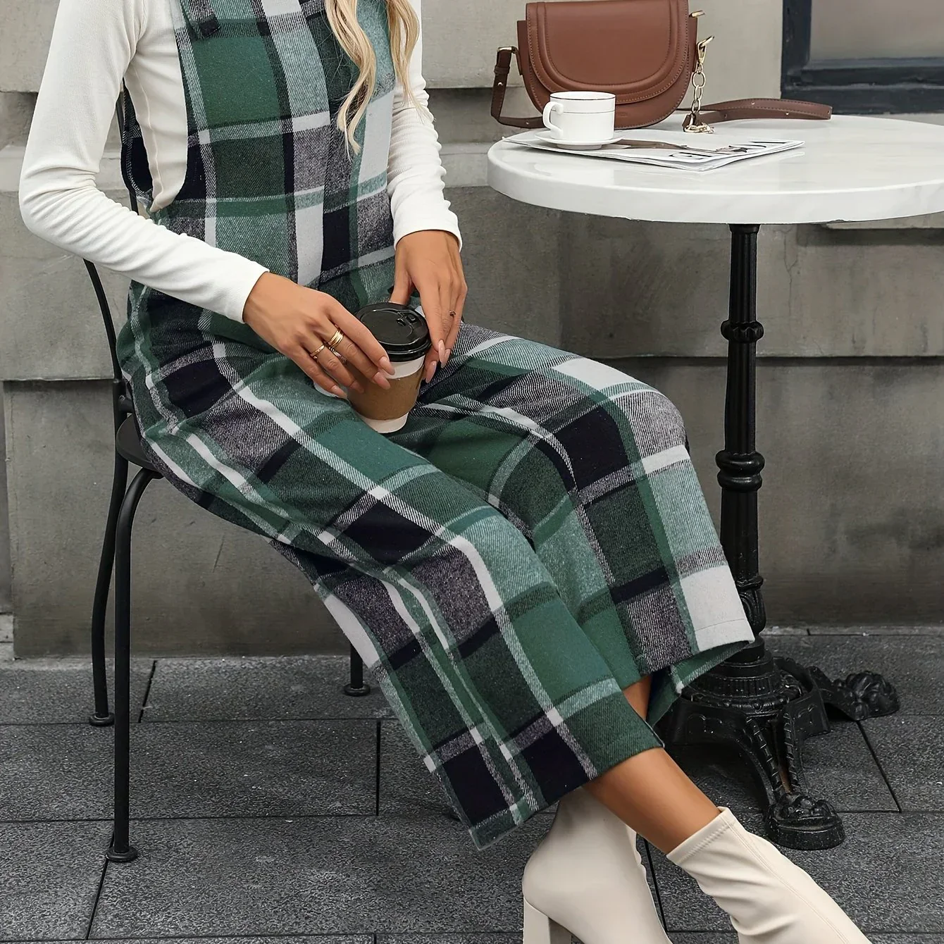Dames jumpsuit | Ruit broekpak met square neck en wijde pijpen - Image 16
