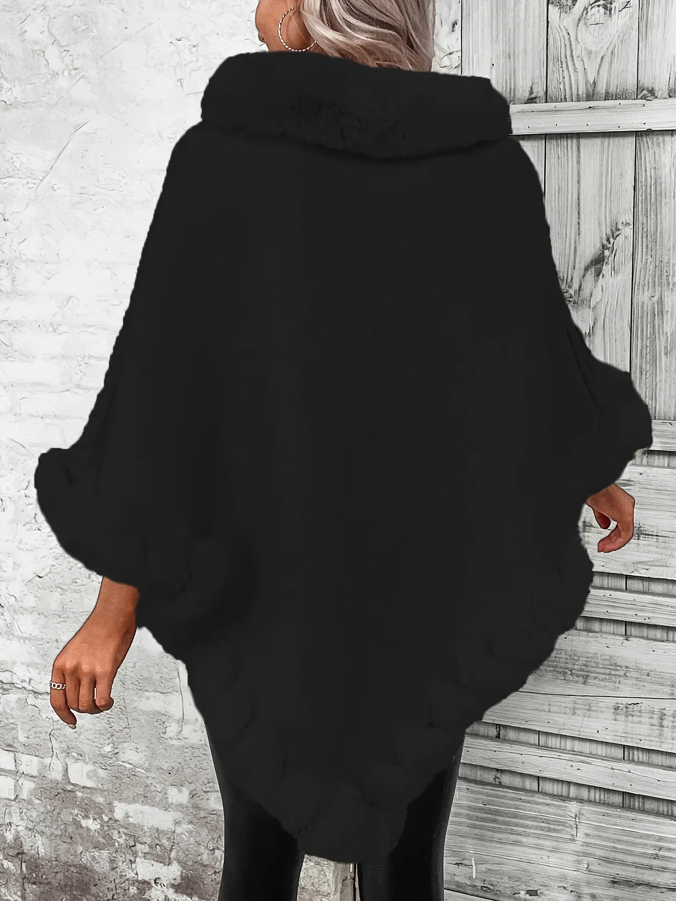 Dames poncho | Gebreide winter cape met bontkraag - Image 4