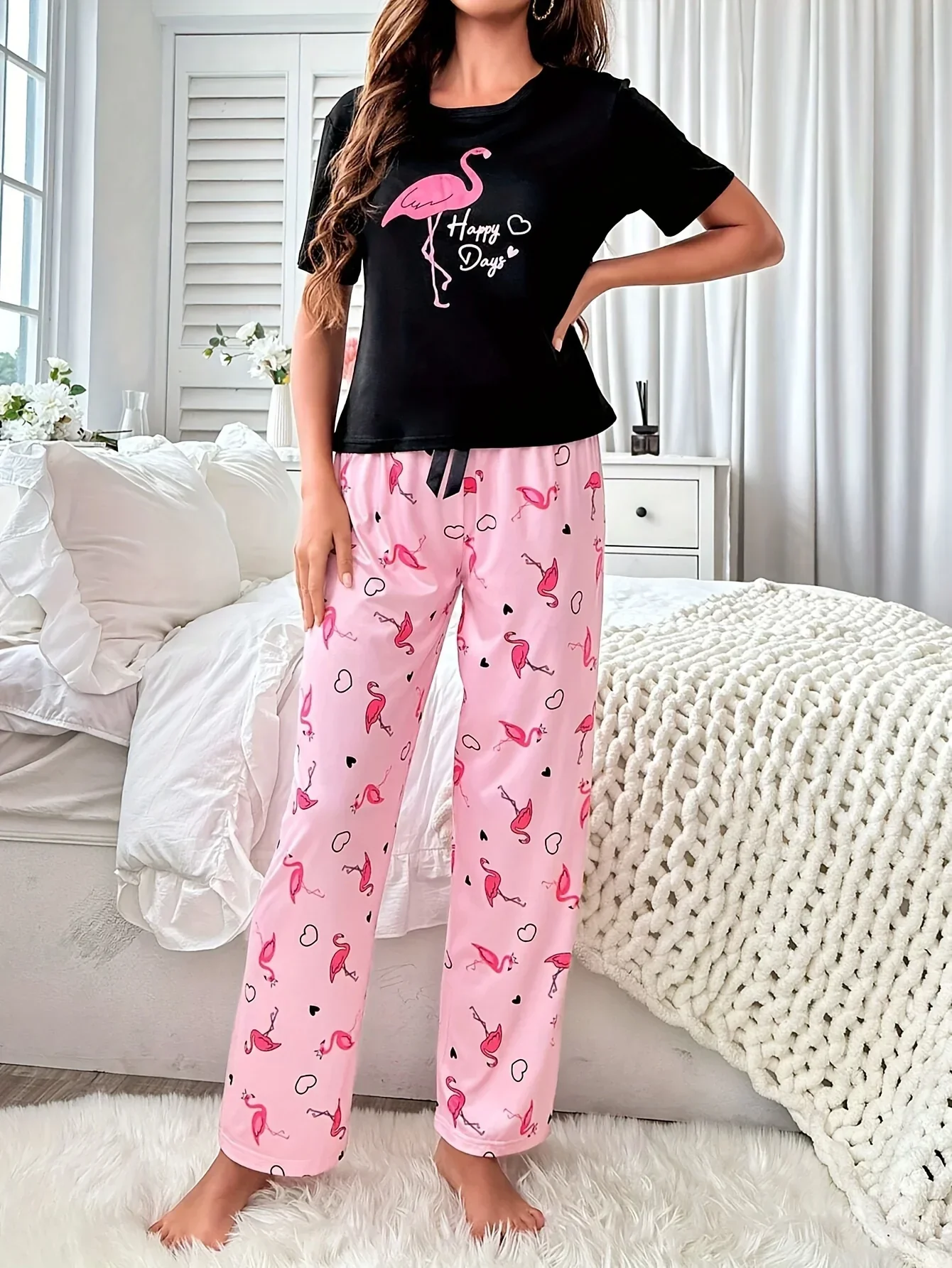 Dames pyjama set | Flamingo print shirt en broek - Image 3