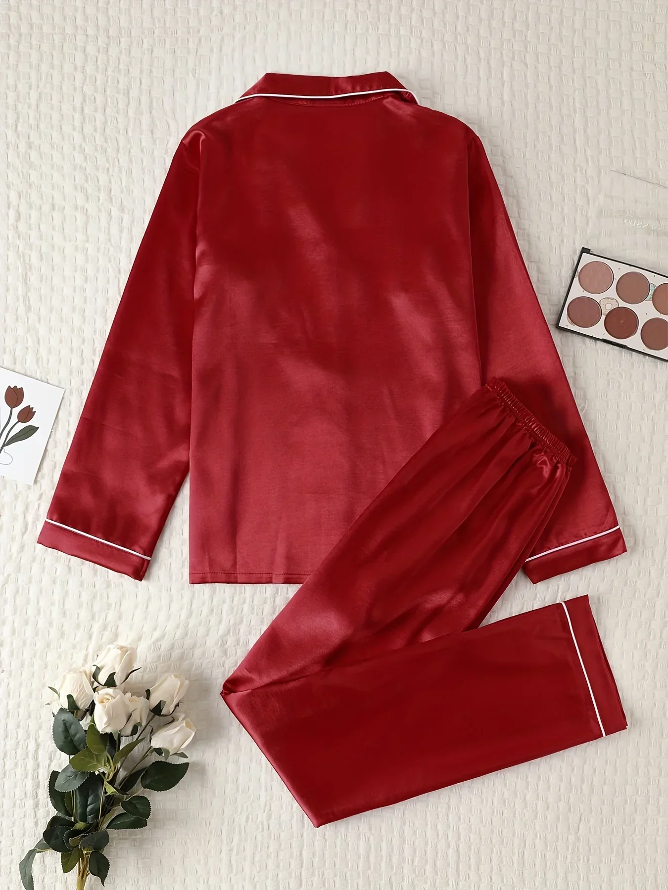 Dames pyjama set met satijnlook | Lange mouwen & knoopsluiting - Image 11