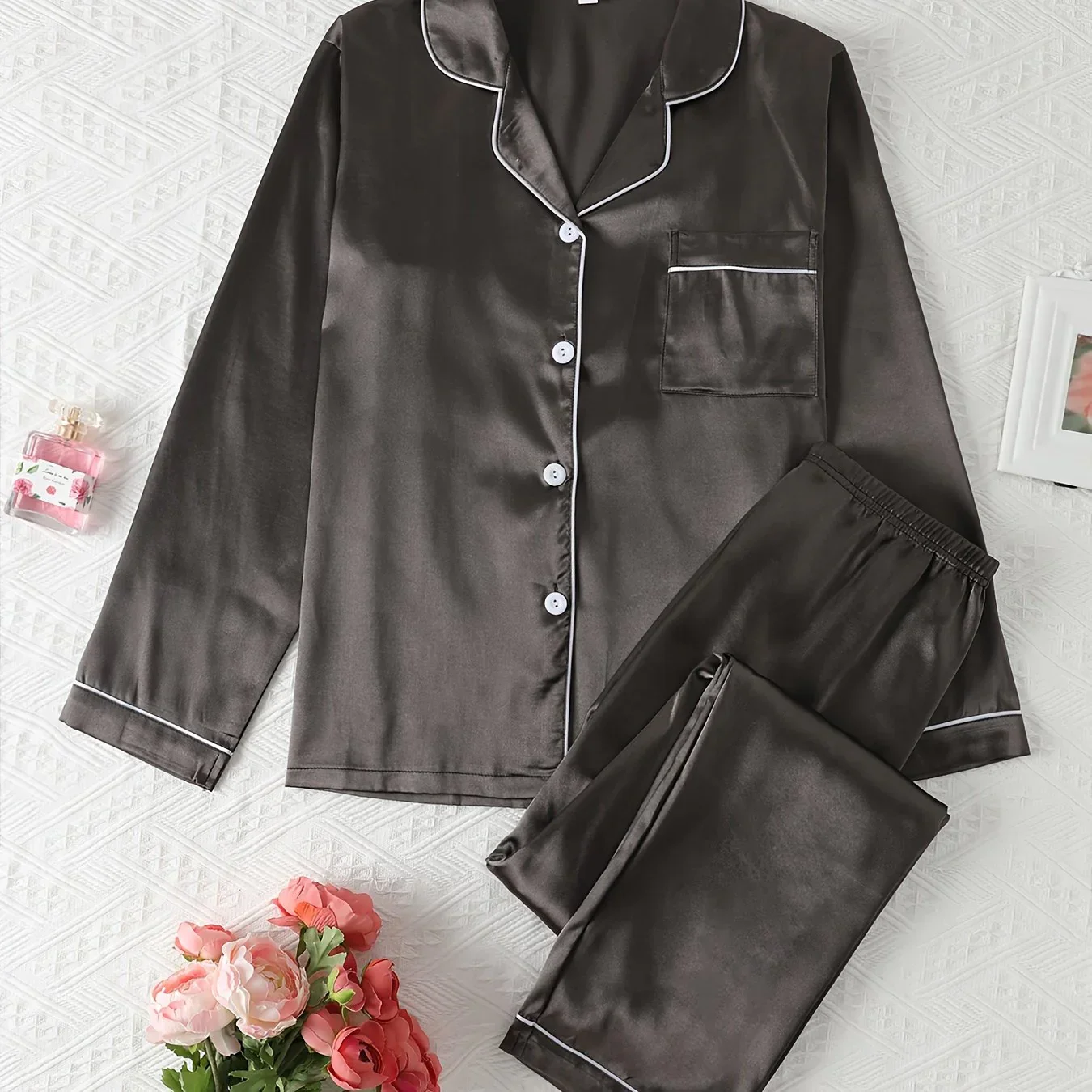 Dames pyjama set met satijnlook | Lange mouwen & knoopsluiting - Image 13