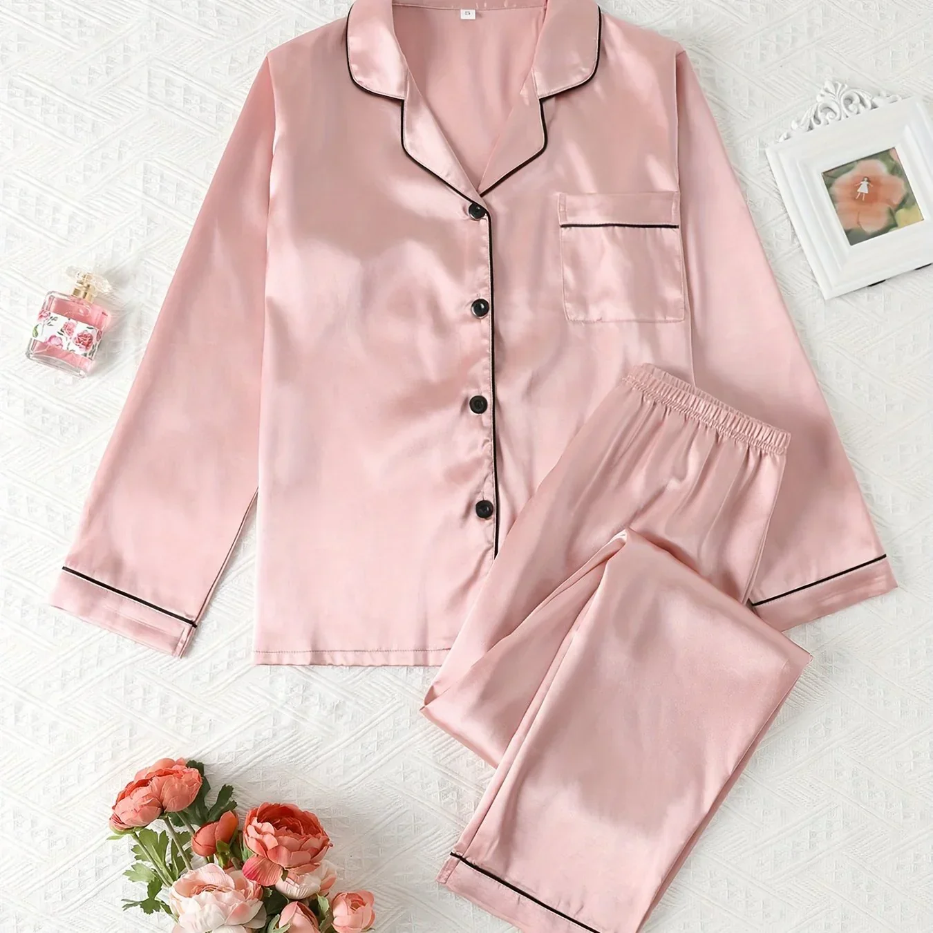 Dames pyjama set met satijnlook | Lange mouwen & knoopsluiting - Image 14