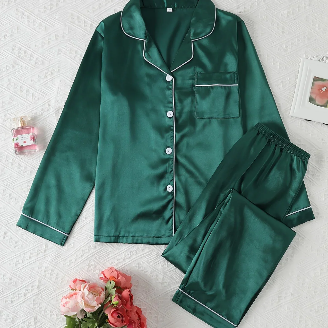 Dames pyjama set met satijnlook | Lange mouwen & knoopsluiting - Image 15