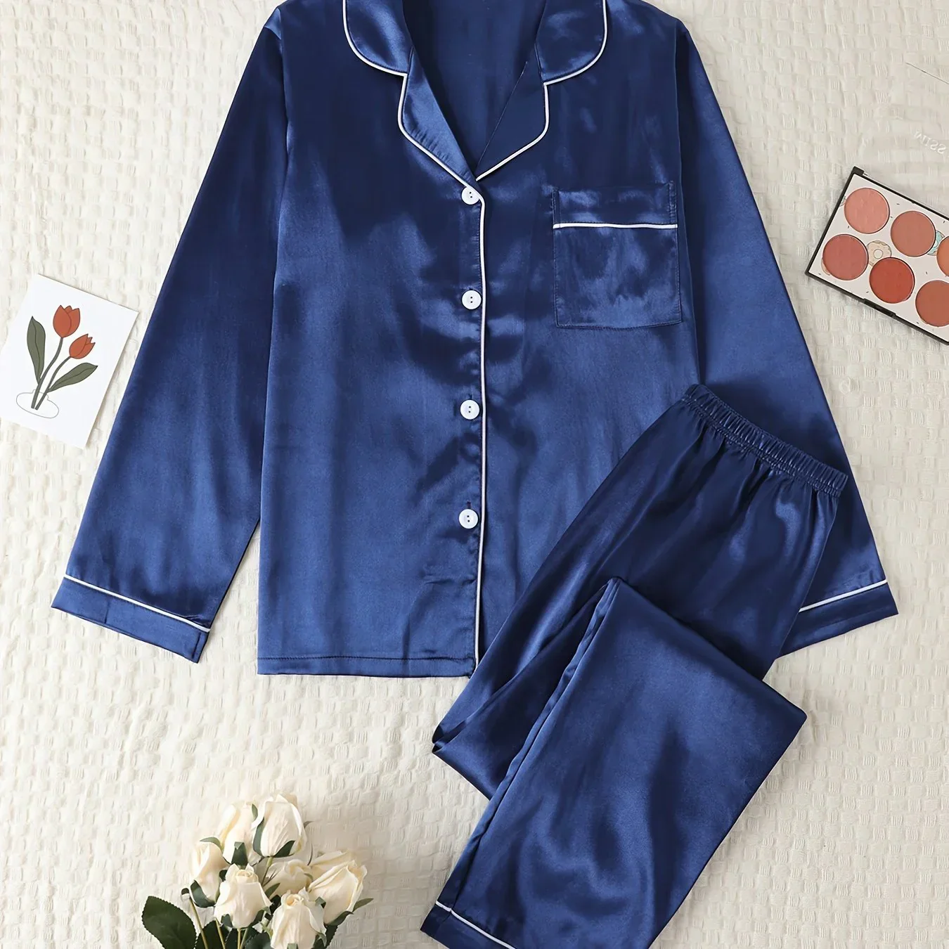 Dames pyjama set met satijnlook | Lange mouwen & knoopsluiting - Image 16