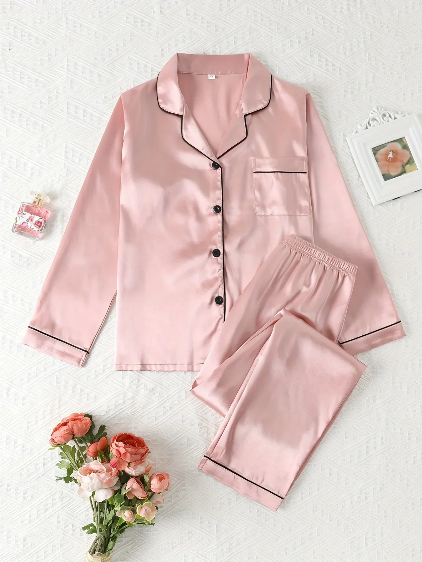 Dames pyjama set met satijnlook | Lange mouwen & knoopsluiting - Image 3