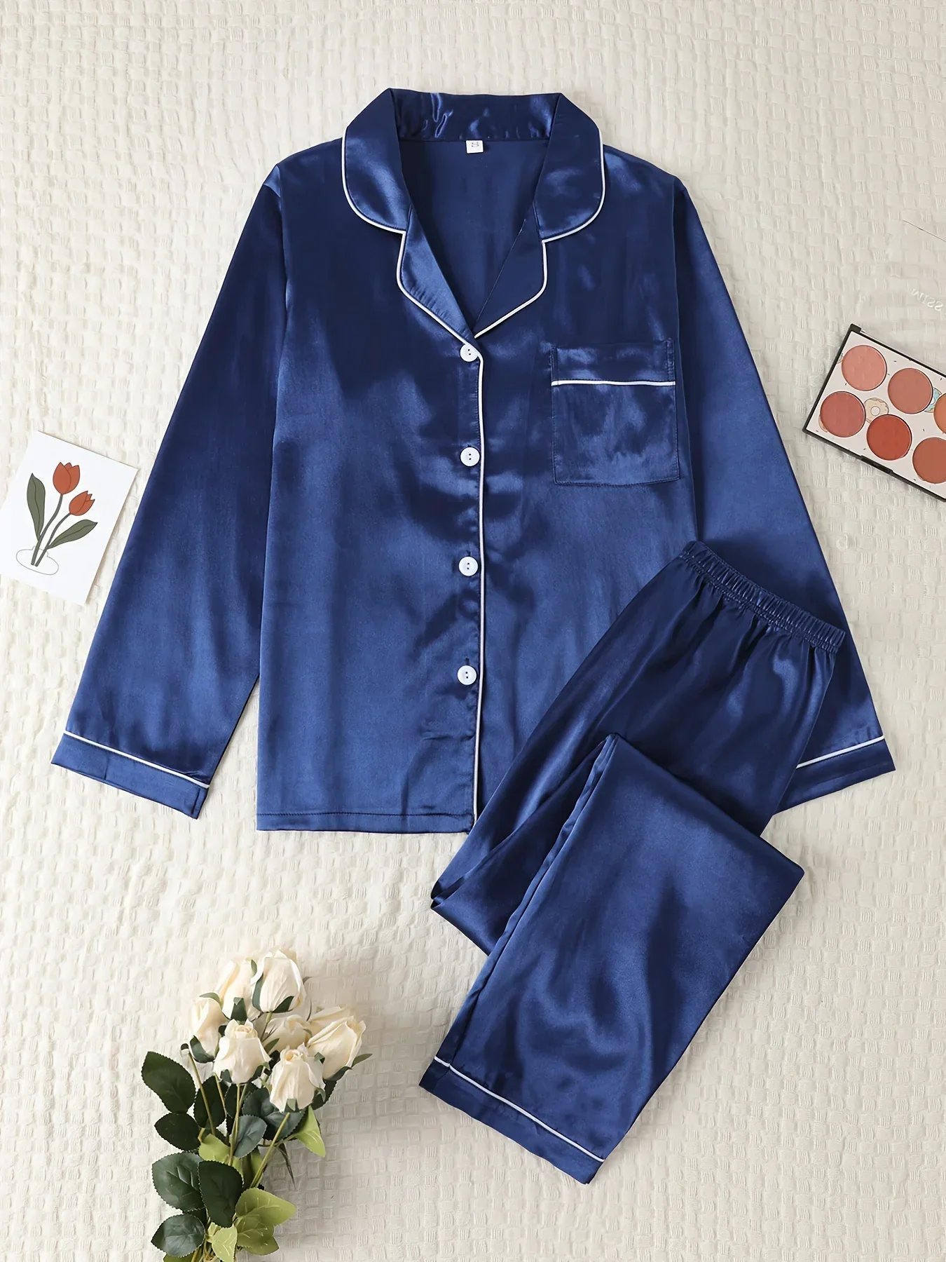 Dames pyjama set met satijnlook | Lange mouwen & knoopsluiting - Image 5