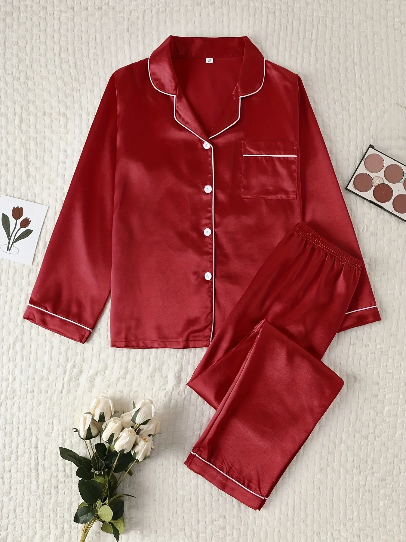 Dames pyjama set met satijnlook | Lange mouwen & knoopsluiting - Image 6