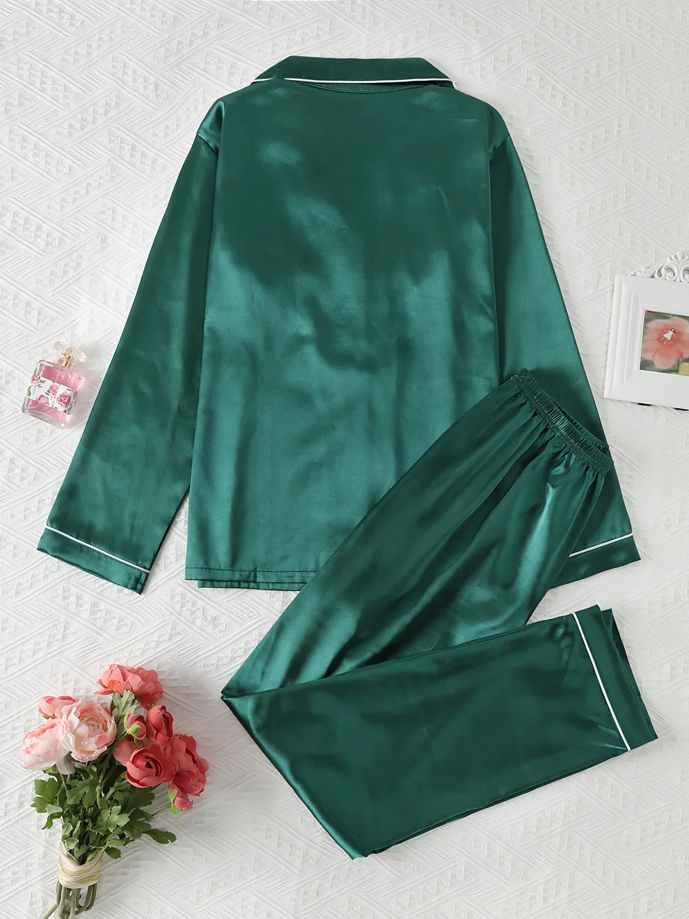 Dames pyjama set met satijnlook | Lange mouwen & knoopsluiting - Image 7
