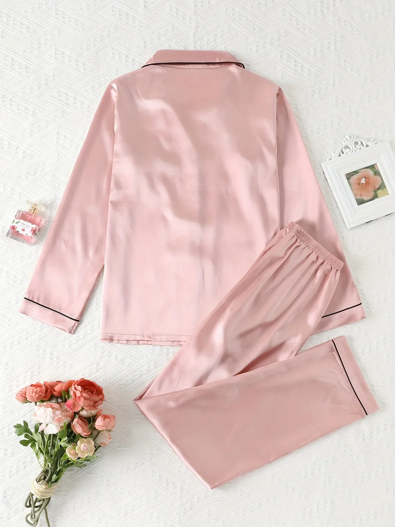 Dames pyjama set met satijnlook | Lange mouwen & knoopsluiting - Image 8