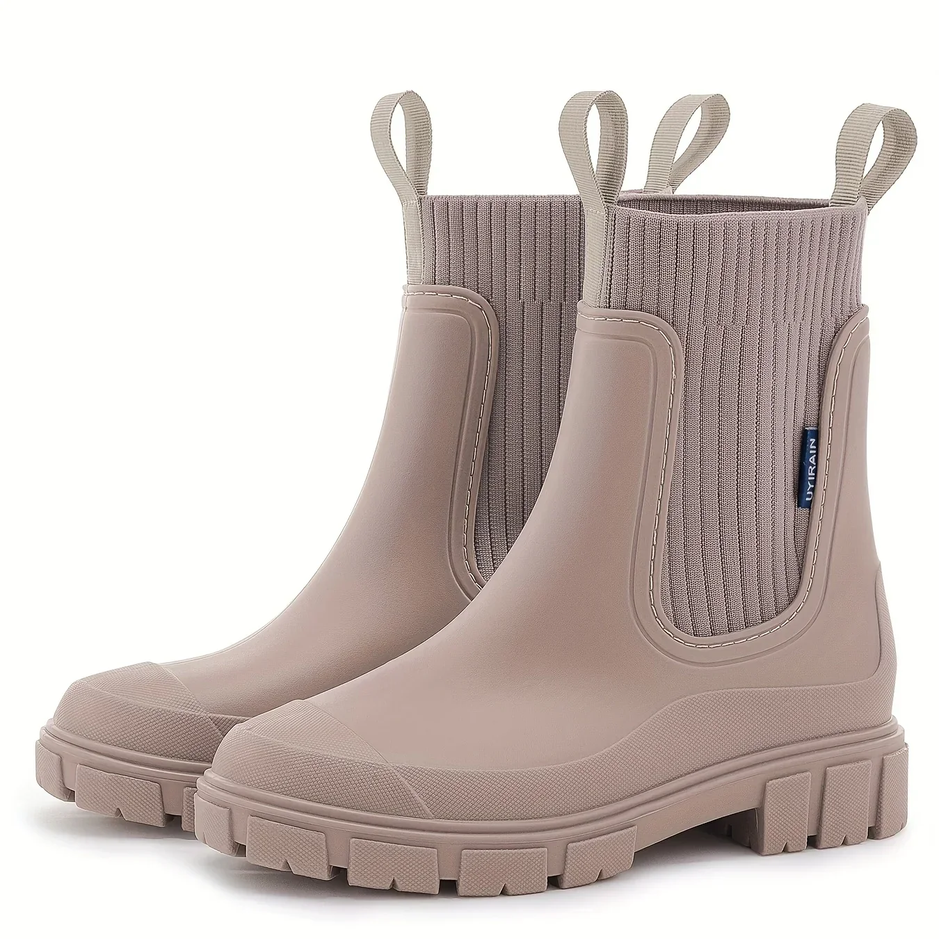 Dames regenlaarzen | Beige chelsea boots met dikke zool - Image 10