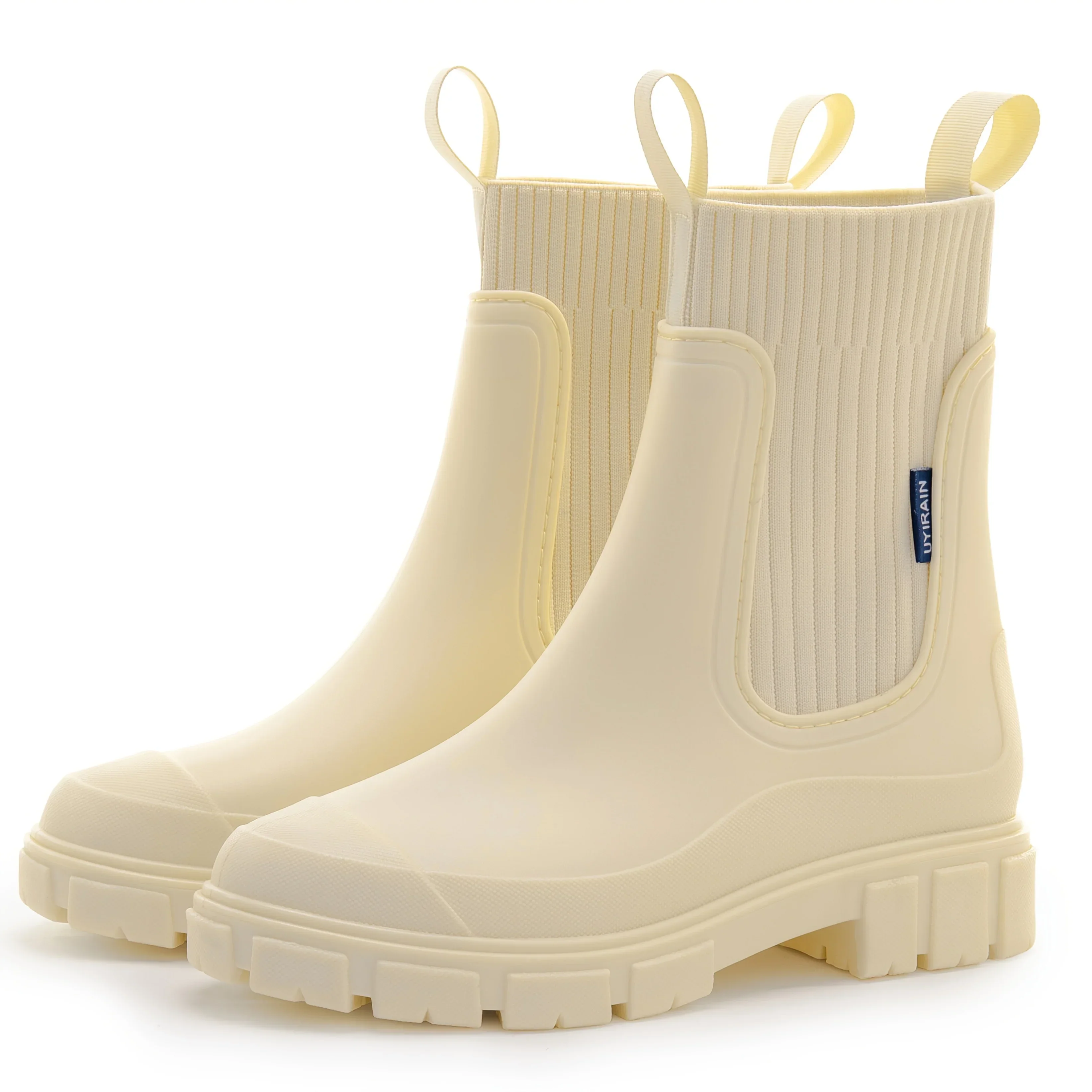 Dames regenlaarzen | Beige chelsea boots met dikke zool - Image 14