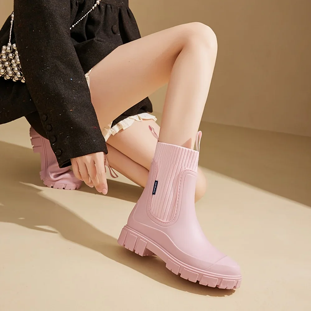 Dames regenlaarzen | Beige chelsea boots met dikke zool - Image 15