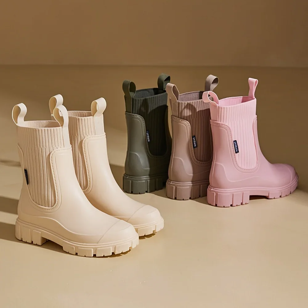 Dames regenlaarzen | Beige chelsea boots met dikke zool - Image 5
