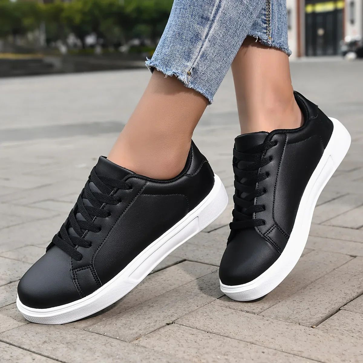 Dames sneakers zwart | Casual schoenen met witte zool - Image 4
