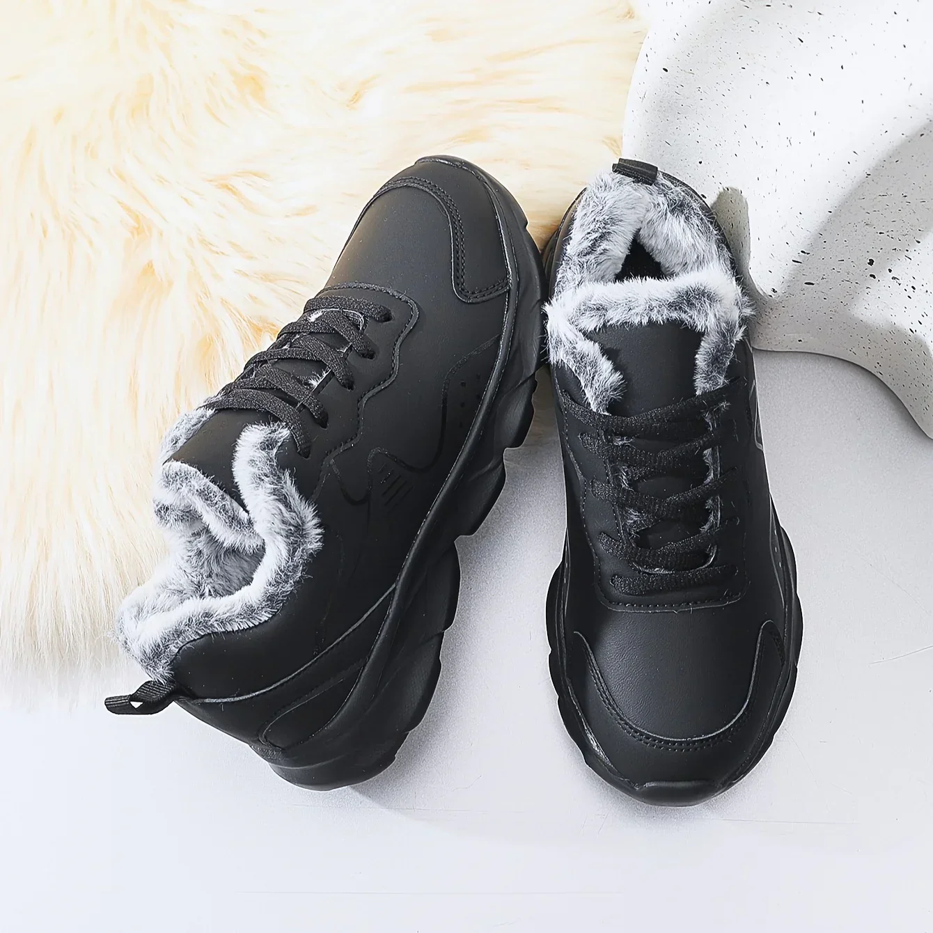 Dames sneakers zwart | Warme winter schoenen met bontvoering - Image 5