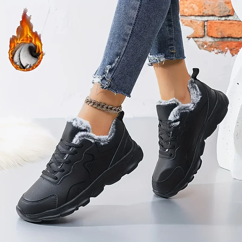 Dames sneakers zwart | Warme winter schoenen met bontvoering - Image 6