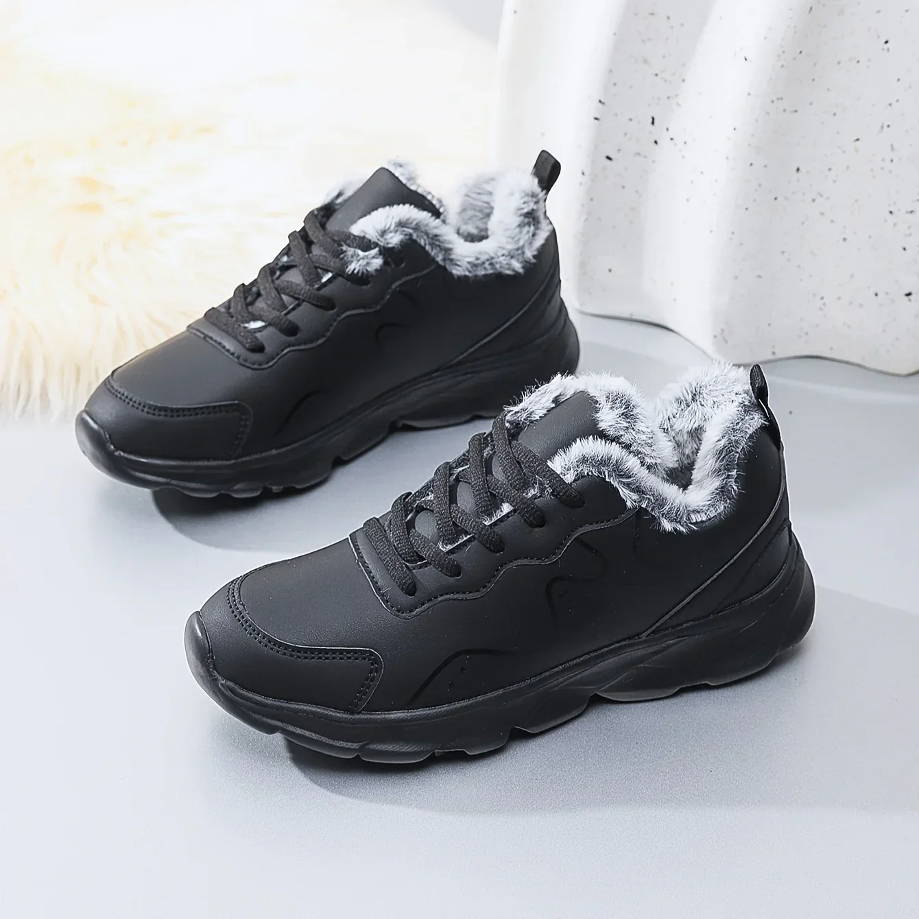 Dames sneakers zwart | Warme winter schoenen met bontvoering - Image 9