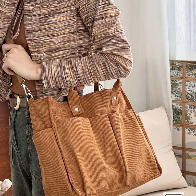 Dames tas | Corduroy tote met schouderband en vakken - Image 10