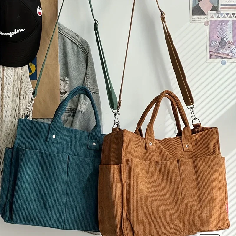 Dames tas | Corduroy tote met schouderband en vakken - Image 11