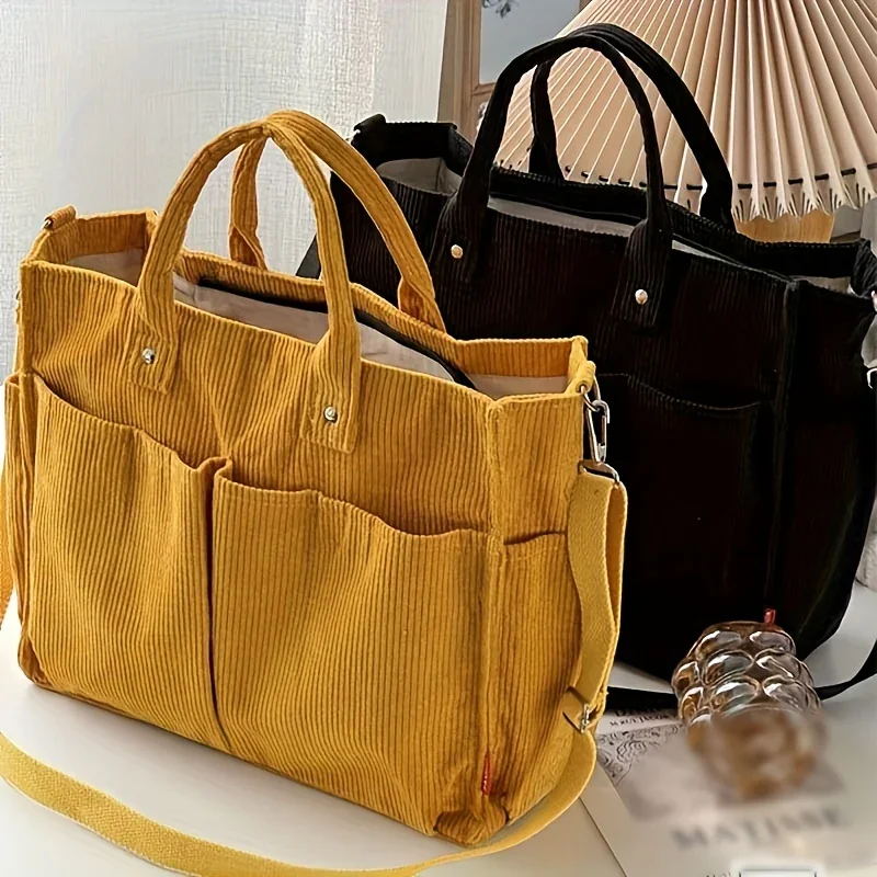 Dames tas | Corduroy tote met schouderband en vakken - Image 2