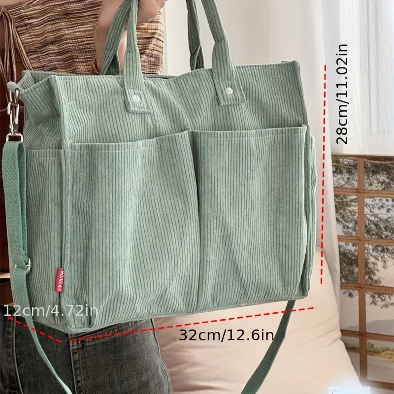 Dames tas | Corduroy tote met schouderband en vakken - Image 3
