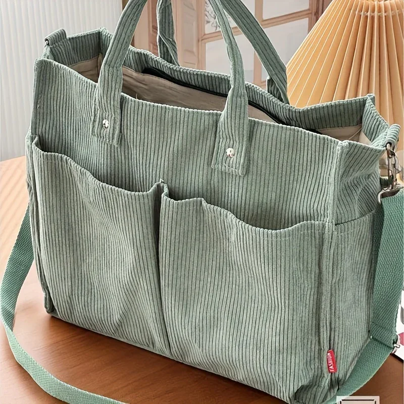 Dames tas | Corduroy tote met schouderband en vakken - Image 4