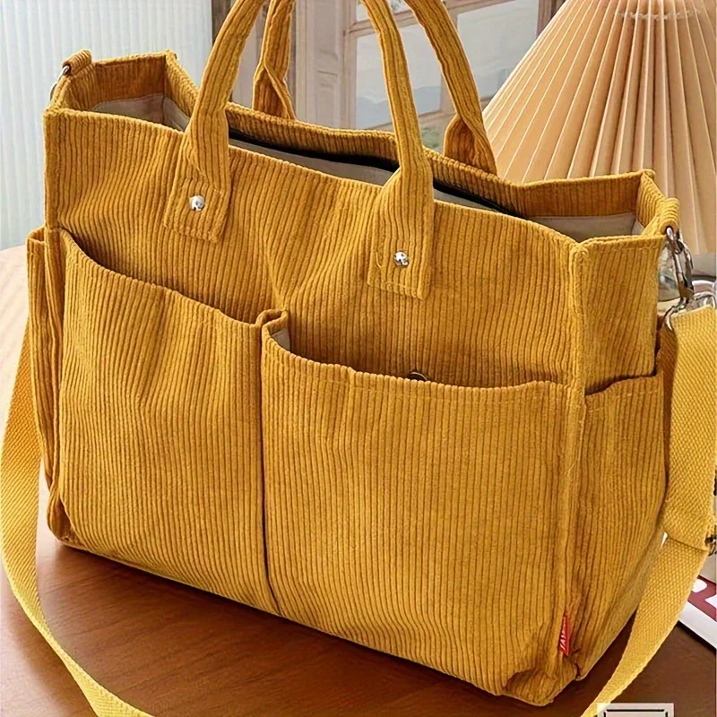 Dames tas | Corduroy tote met schouderband en vakken - Image 5