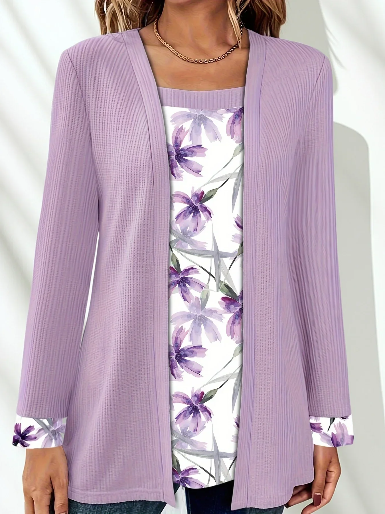 Dames top | Paars shirt met bloemenprint en lange mouw