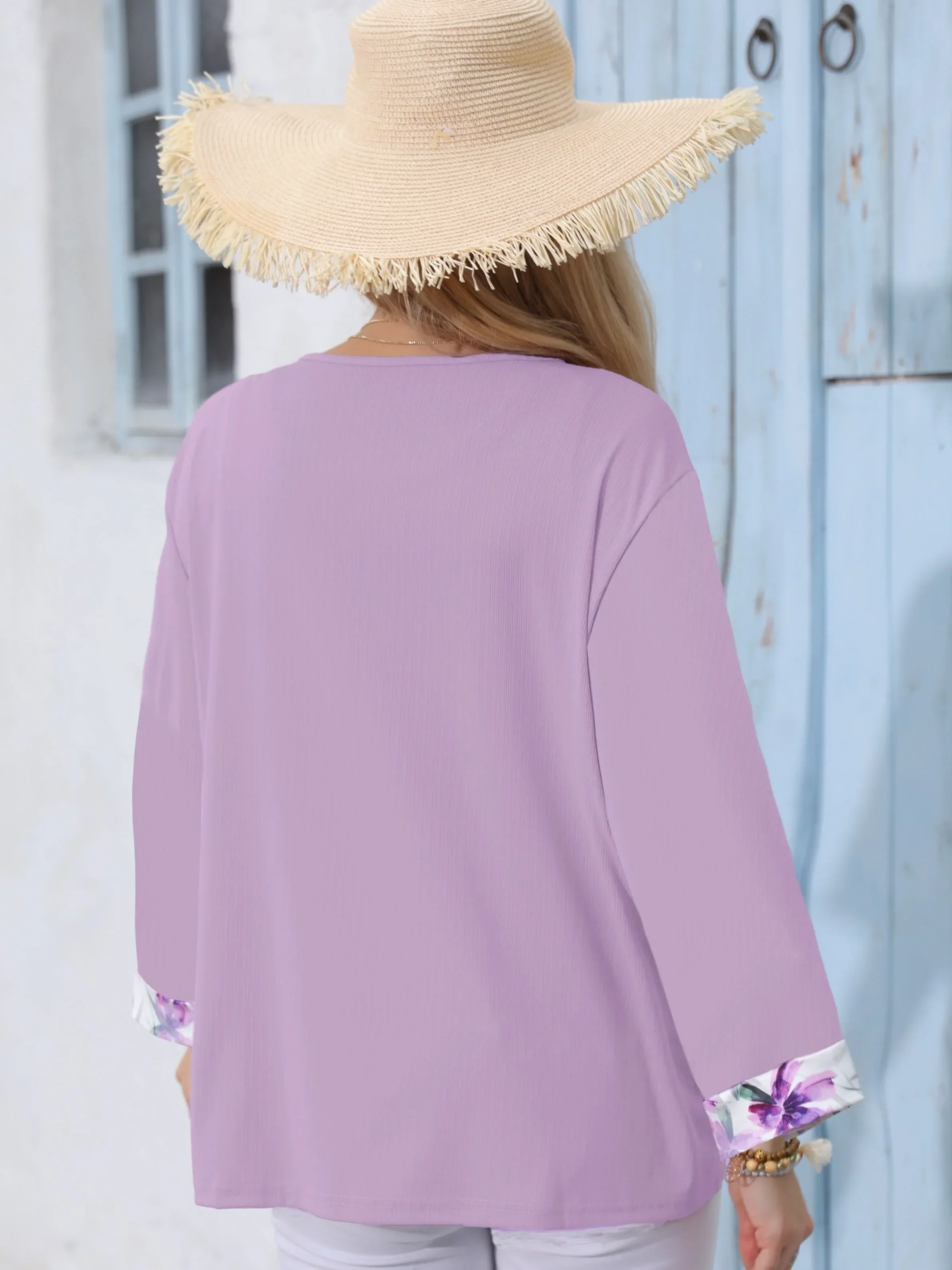 Dames top | Paars shirt met bloemenprint en lange mouw - Image 2