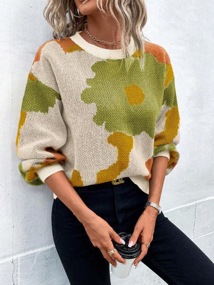 Dames trui | Beige sweater met bloemenprint en ronde hals - Image 4