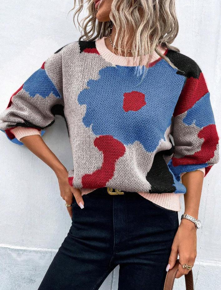 Dames trui | Beige sweater met bloemenprint en ronde hals - Image 6