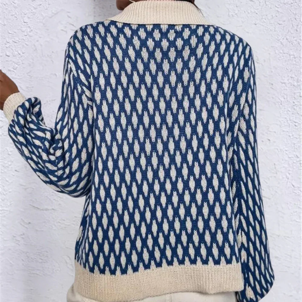 Dames trui | Blauwe sweater met patroon en kraag - Image 2