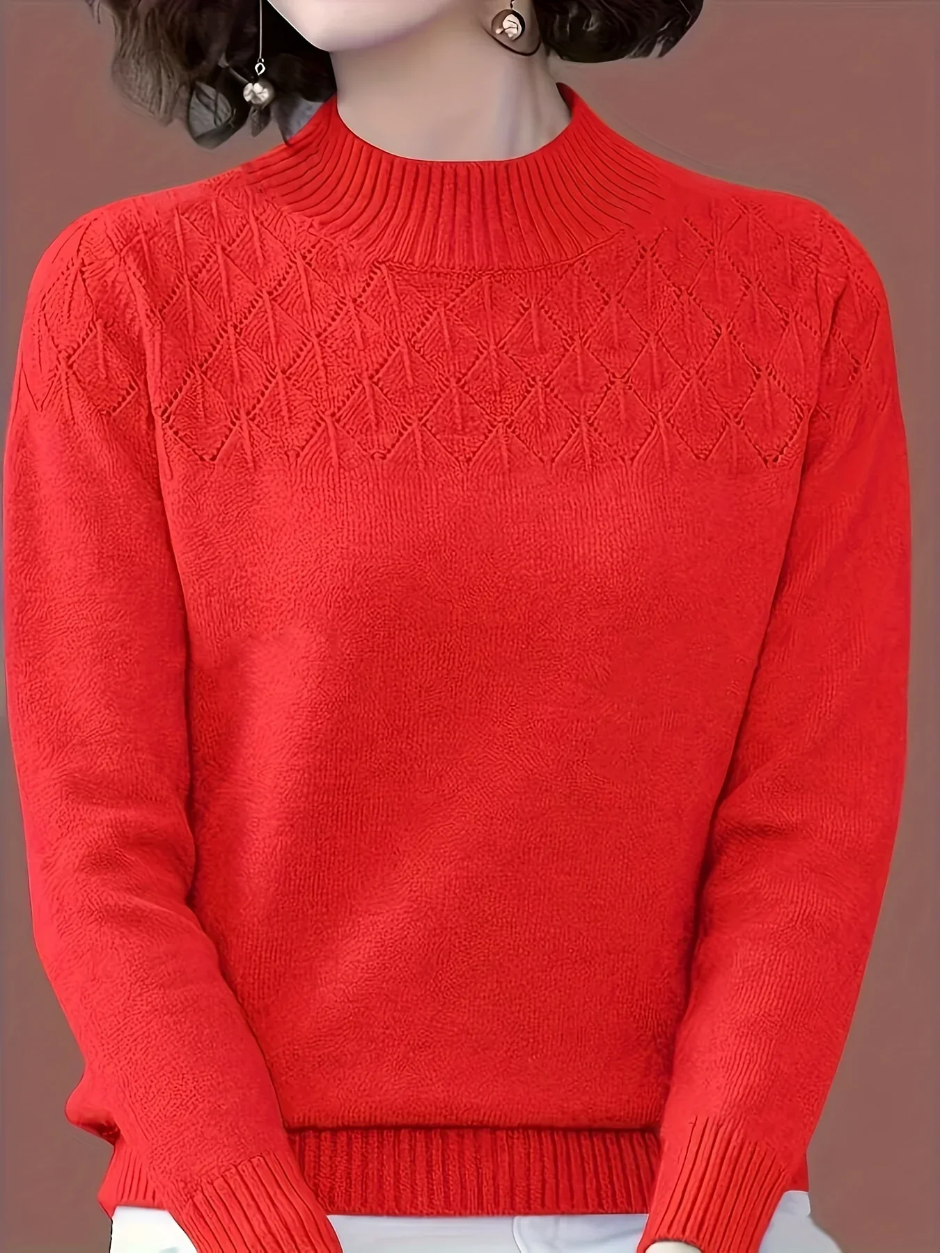 Dames trui | Blauwe viscose sweater met diamantpatroon lange mouw - Image 2