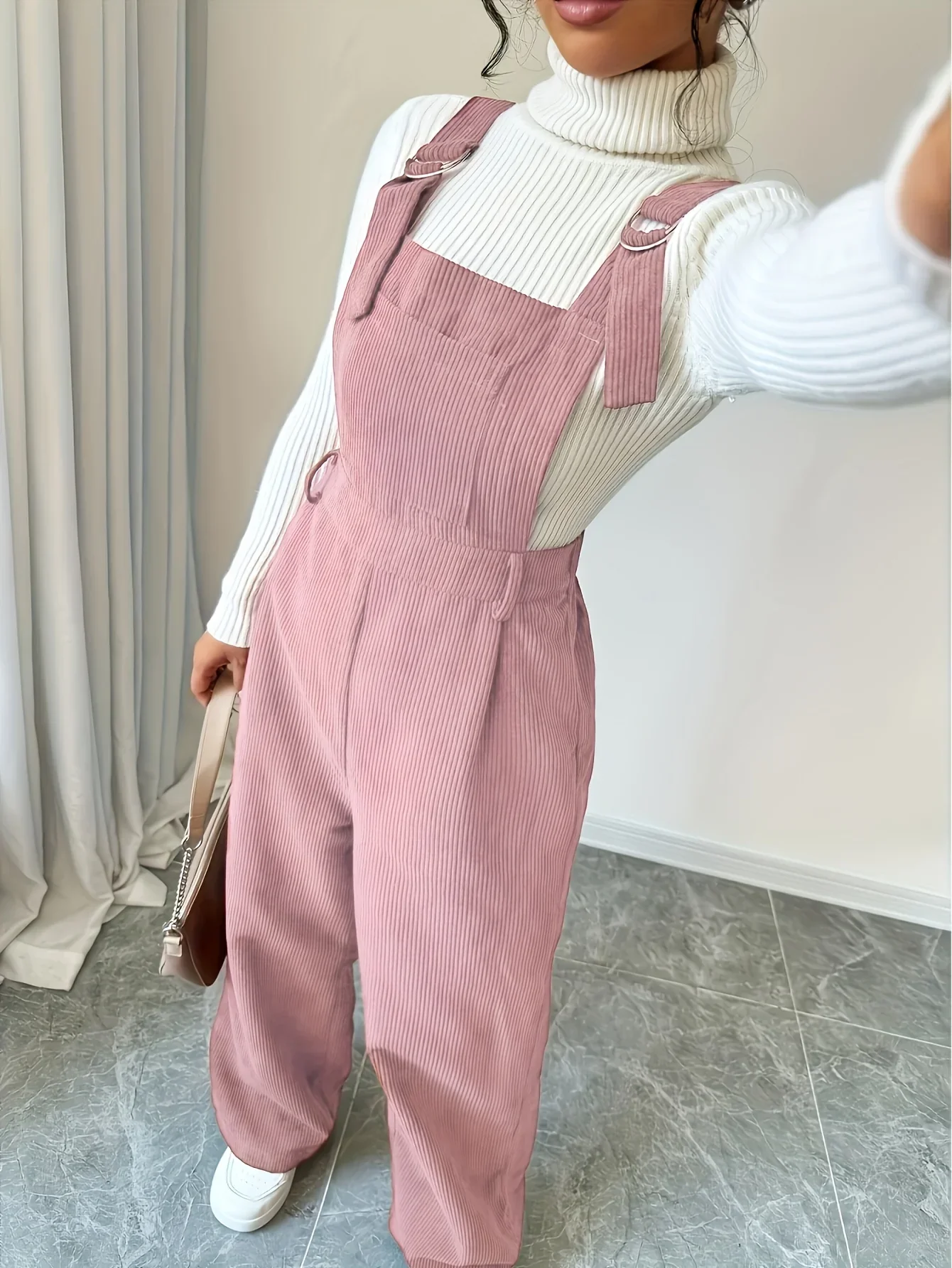 Dames tuinbroek | Lichtbruin casual model met knopen en brede band - Image 11