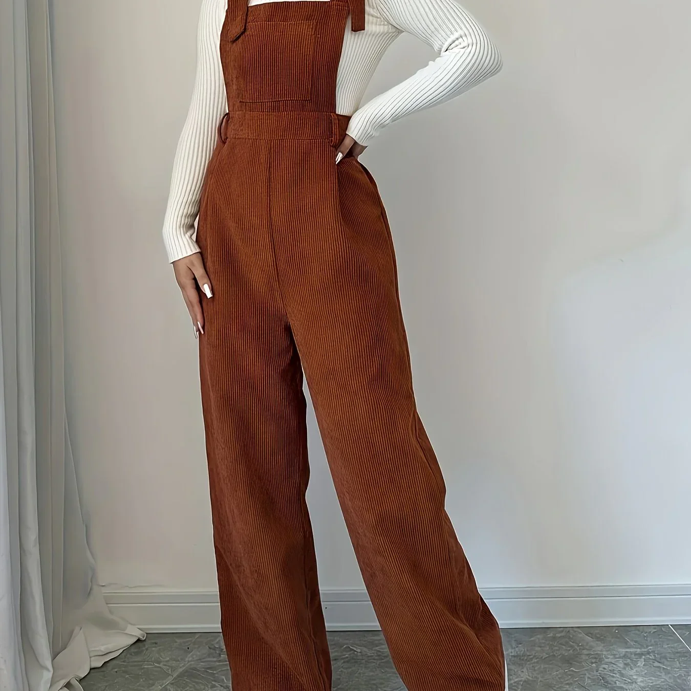 Dames tuinbroek | Lichtbruin casual model met knopen en brede band - Image 12