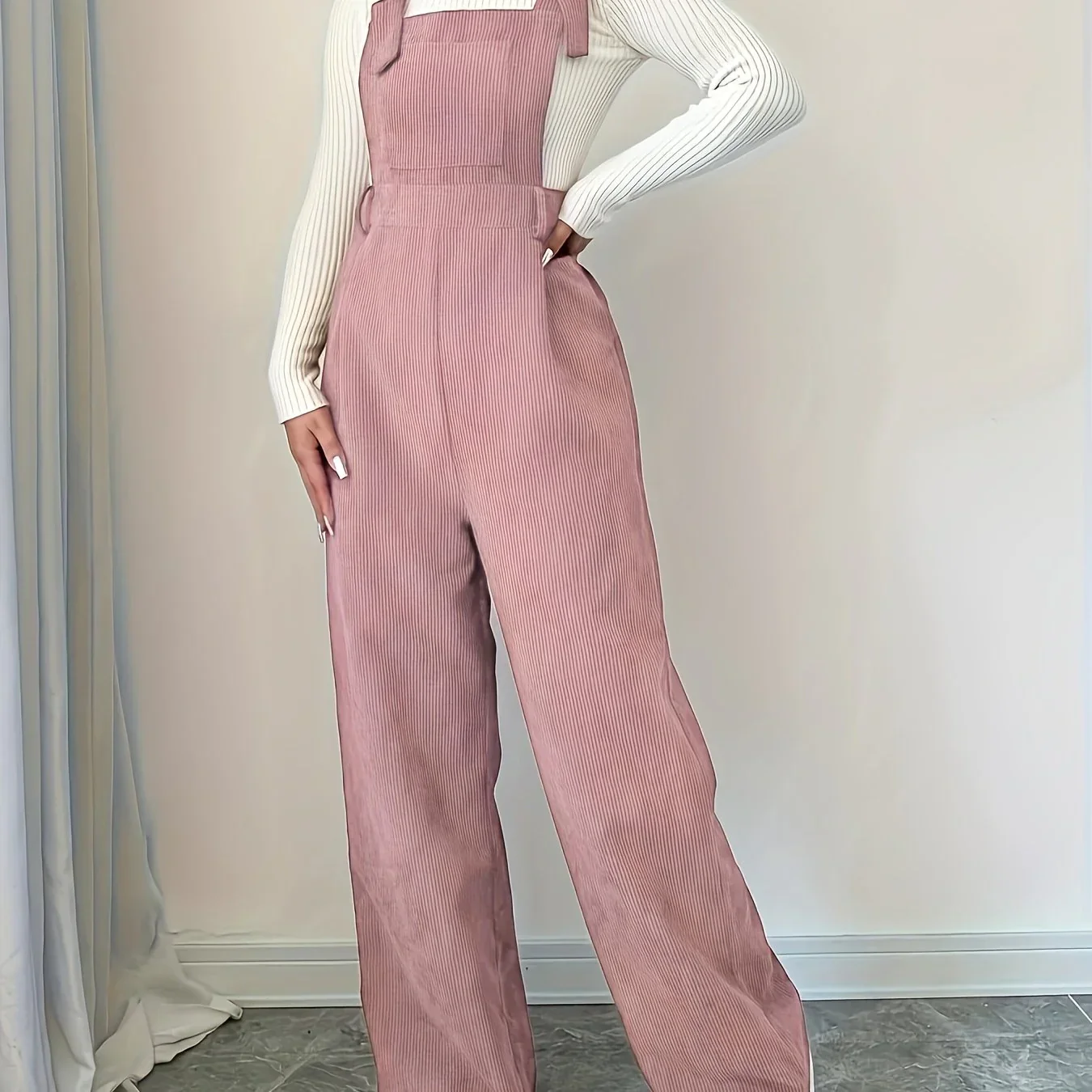 Dames tuinbroek | Lichtbruin casual model met knopen en brede band - Image 13