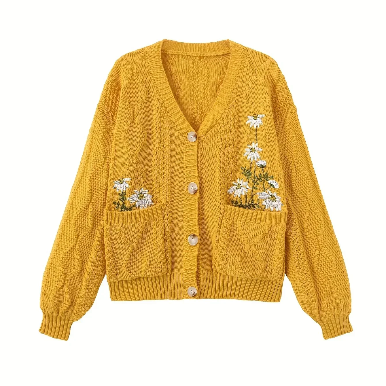 Dames vest | Gebreide trui met bloemenborduursel en knopen - Image 11