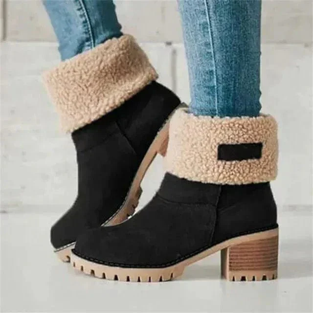 Dames winter enkellaars met warme voering met omslag - Image 4