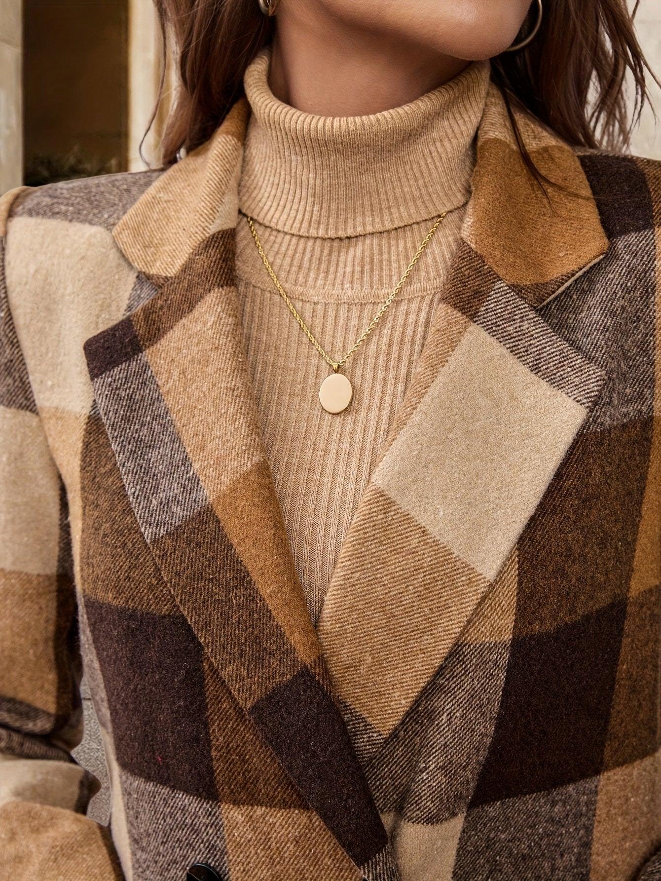 Dames winterjas | Geruite double-breasted coat in herfstkleuren - Image 5