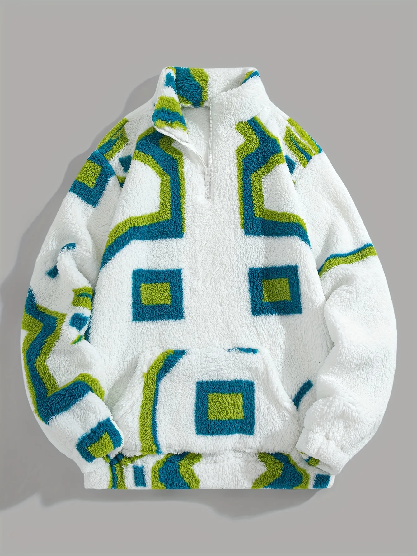 Damian | Heren fleece vest wit met geometrisch patroon | Halve rits